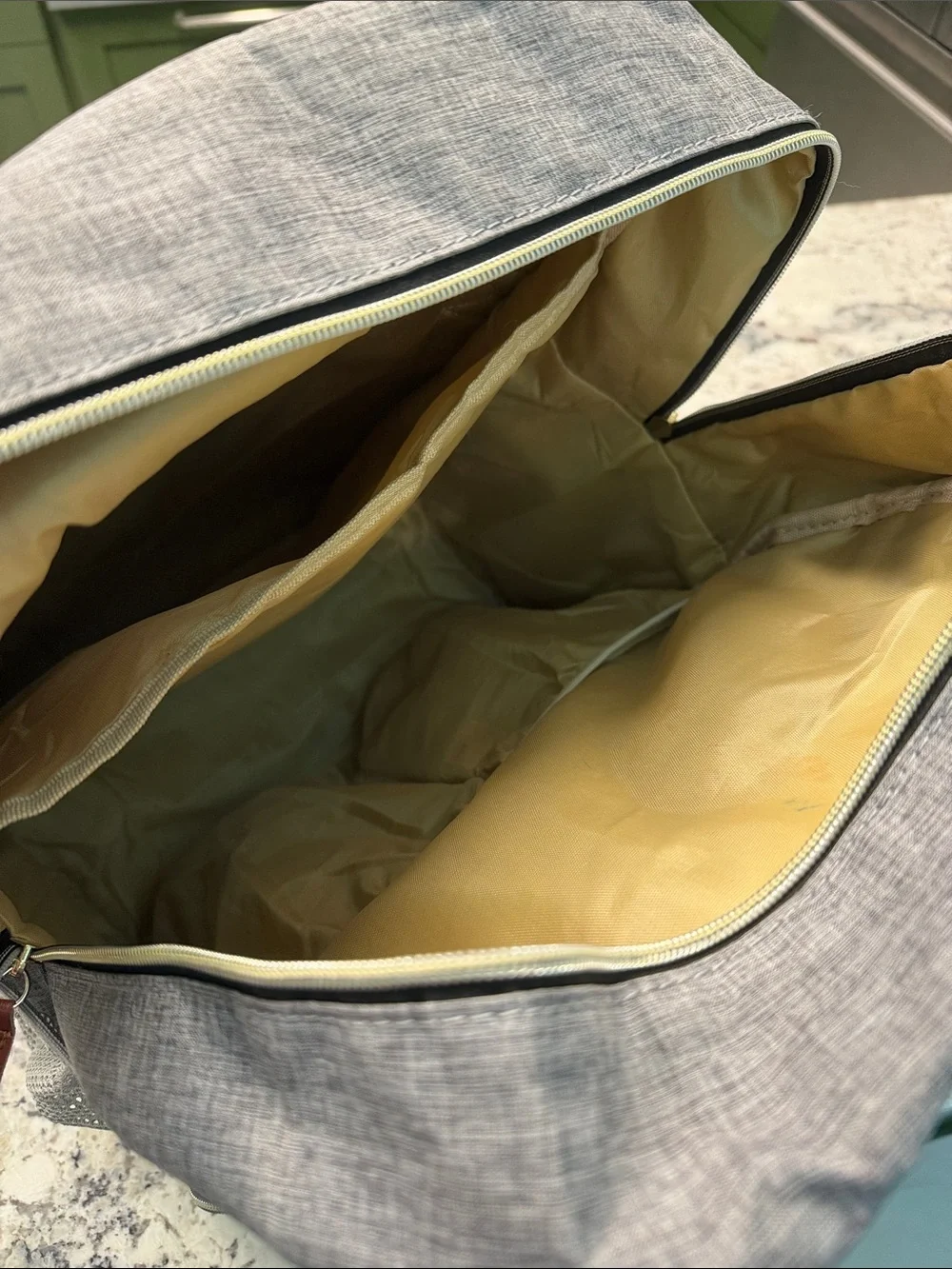 Gray Quilted Diaper bag with bottle warmer